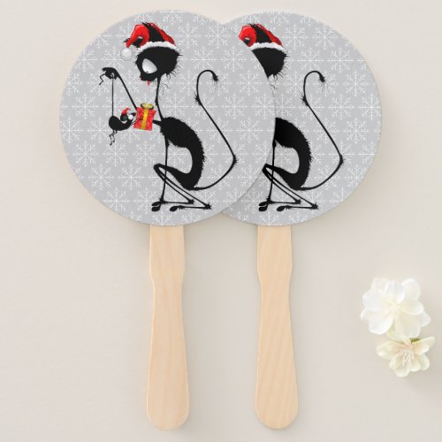Cat Santa and Mouse with Christmas Gift  Hand Fan