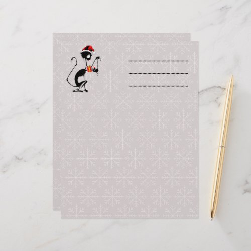 Cat Santa and Mouse with Christmas Gift  Letterhead