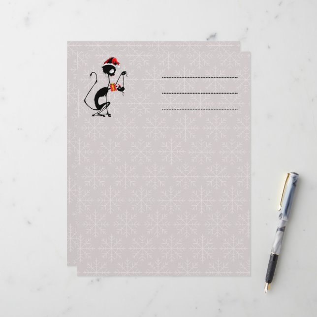 Cat Santa and Mouse with Christmas Gift  Letterhead (Front/Back In Situ)