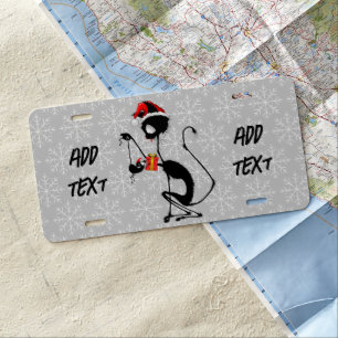 Cat Santa and Mouse with Christmas Gift  License Plate