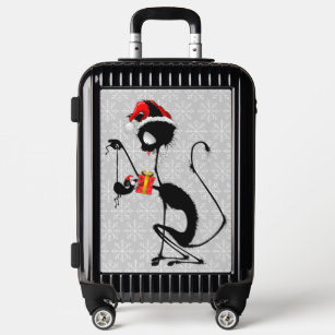 Cat Santa and Mouse with Christmas Gift  Luggage