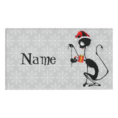 Cat Santa and Mouse with Christmas Gift  Name Tag