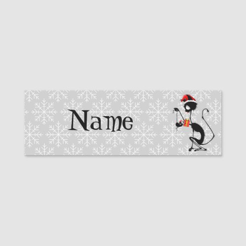 Cat Santa and Mouse with Christmas Gift  Name Tag