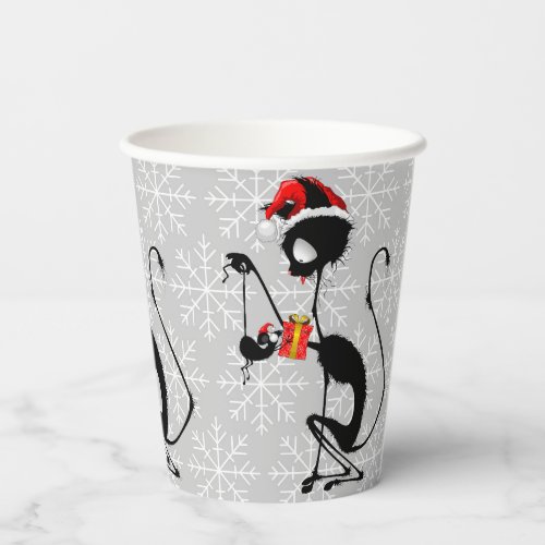 Cat Santa and Mouse with Christmas Gift  Paper Cups