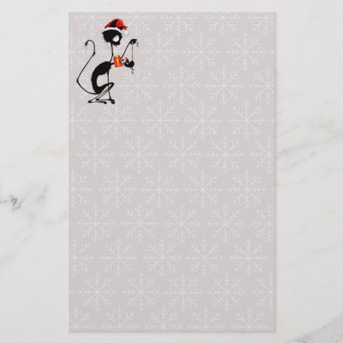 Cat Santa and Mouse with Christmas Gift  Stationery