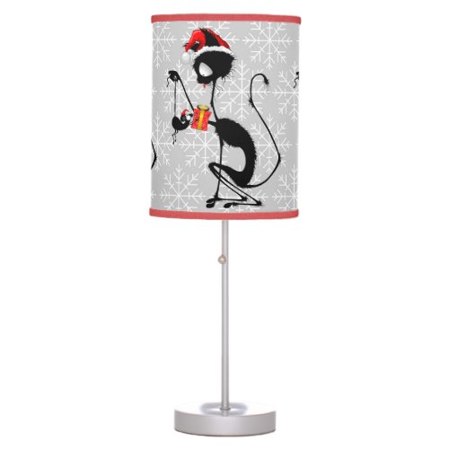 Cat Santa and Mouse with Christmas Gift  Table Lamp