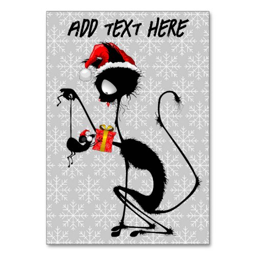 Cat Santa and Mouse with Christmas Gift  Table Number