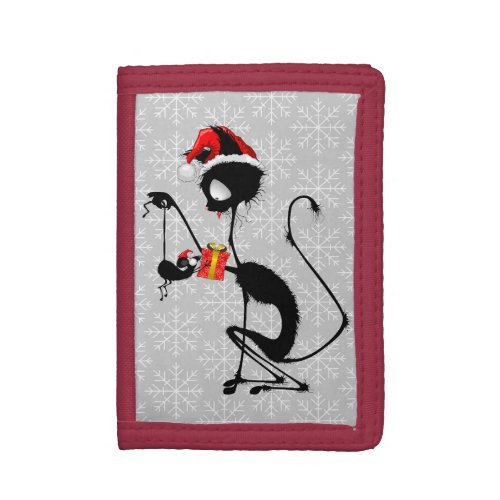 Cat Santa and Mouse with Christmas Gift  Trifold Wallet