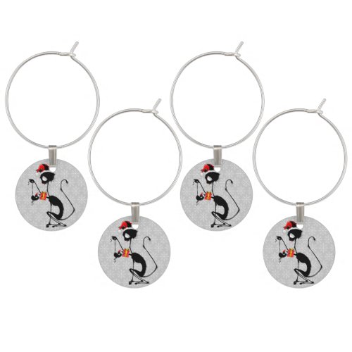 Cat Santa and Mouse with Christmas Gift  Wine Charm