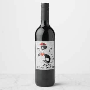 Cat Santa and Mouse with Christmas Gift Wine Label