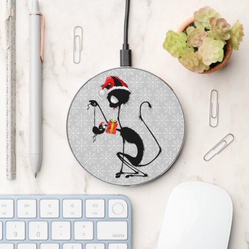 Cat Santa and Mouse with Christmas Gift  Wireless Charger
