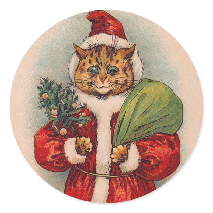Cat Santa by Louis Wain Round Sticker