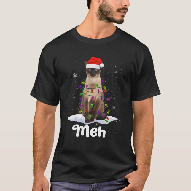 Cat Santa Christmas Lights Catmas Pajamas Family F T-Shirt (Front)