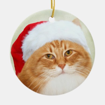 Cat Santa Claus Ceramic Ornament