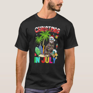 Cat Santa Hat Sunglasses Christmas In July Summer T-Shirt