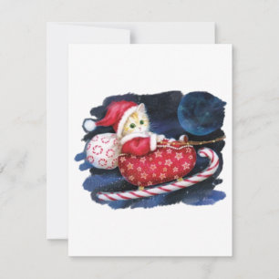Cat Santa in Santa Sleigh Delivering Gifts Holiday Card