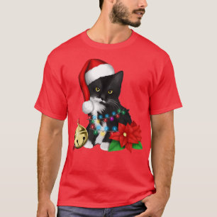 Cat Santa Tangled Up In Christmas Lights T-Shirt