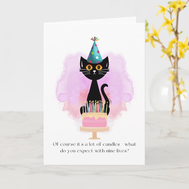 Cat | Sarcastic Party Hat Cat Funny Birthday Card  (Yellow Flower)