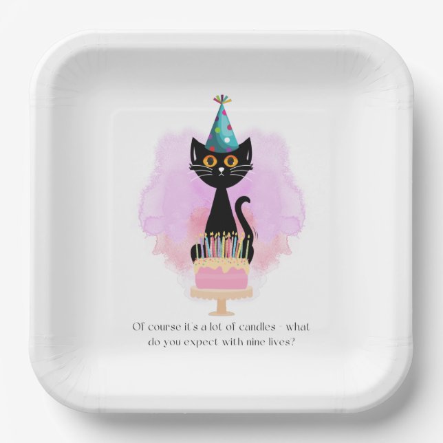 Cat | Sarcastic Party Hat Cat Funny Birthday Paper Plates (Front)