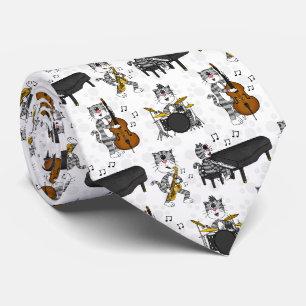 Cat Saxophone Piano Bass Drums Jazz Musician Neck Tie