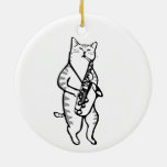 Cat Saxophone Player Musician Jazz Rock Funny Cute Ceramic Ornament at Zazzle