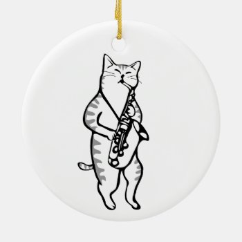Cat Saxophone Player Musician Jazz Rock Funny Cute Ceramic Ornament by Barzee at Zazzle