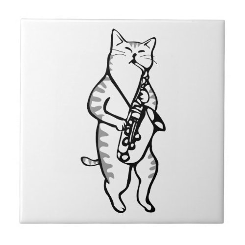 Cat Saxophone Player Musician Jazz Rock Funny Cute Ceramic Tile