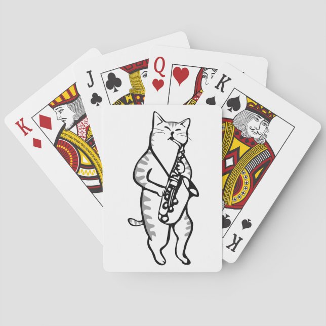 Cat Saxophone Player Musician Jazz Rock Funny Cute Poker Cards (Back)