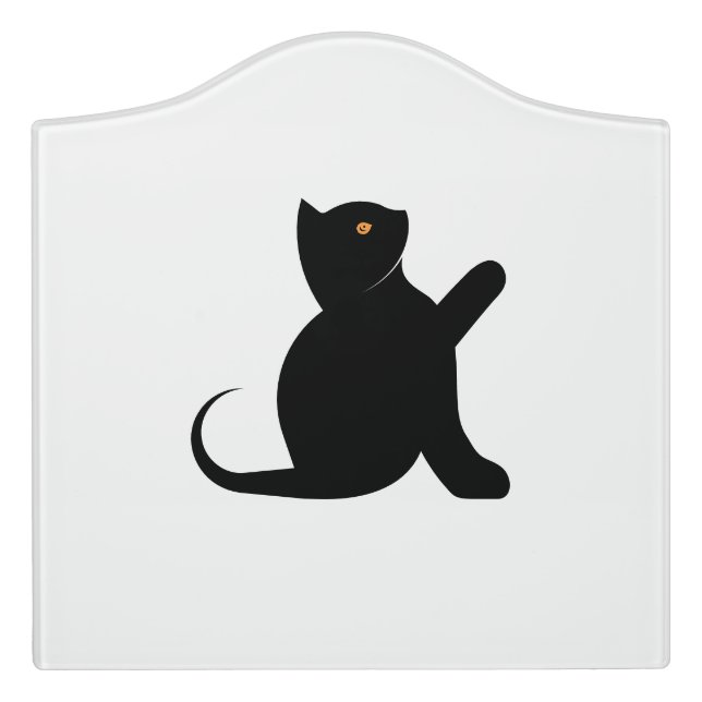 Cat Saying Hello Door Sign (Large Crest Front)