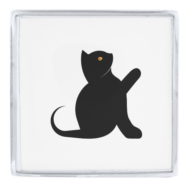 Cat Saying Hello Silver Finish Lapel Pin (Front)