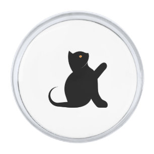 Cat Saying Hello Silver Finish Lapel Pin