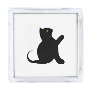 Cat Saying Hello Silver Finish Lapel Pin