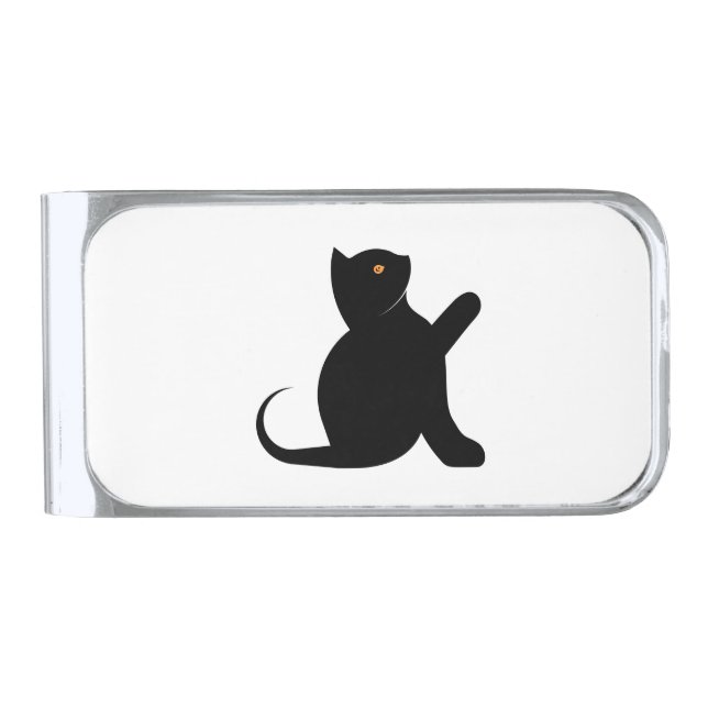 Cat Saying Hello Silver Finish Money Clip (Front)