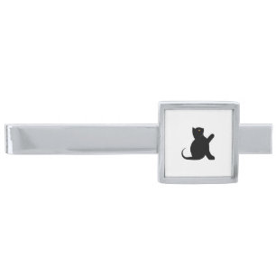 Cat Saying Hello Silver Finish Tie Bar