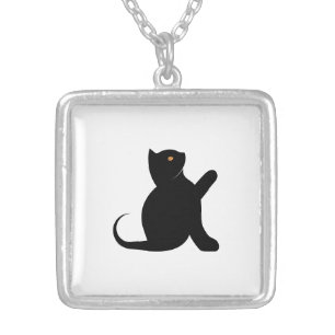 Cat Saying Hello Silver Plated Necklace