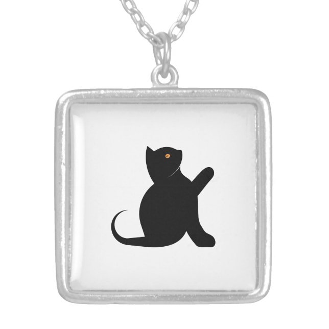 Cat Saying Hello Silver Plated Necklace (Front)