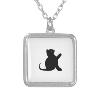 Cat Saying Hello Silver Plated Necklace