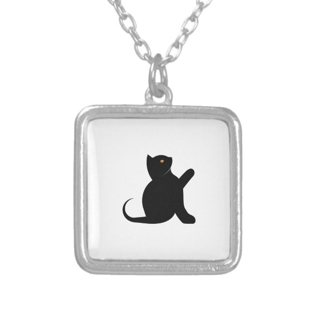 Cat Saying Hello Silver Plated Necklace (Front)
