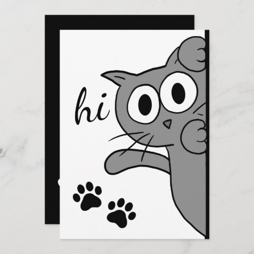 Cat Saying Hi Hello Paw Print Gray Flat Card