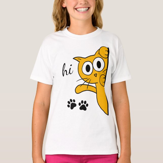 Cat Saying Hi Hello T-Shirt (Front)