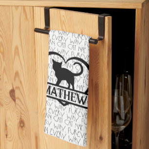 Cat Sayings and Silhouette Heart Split Monogram Kitchen Towel
