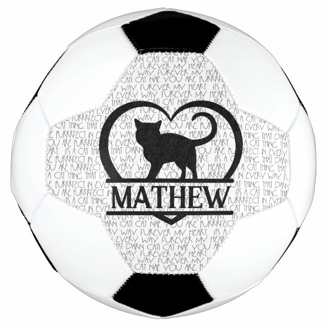 Cat Sayings and Silhouette Heart Split Monogram Soccer Ball (Front)