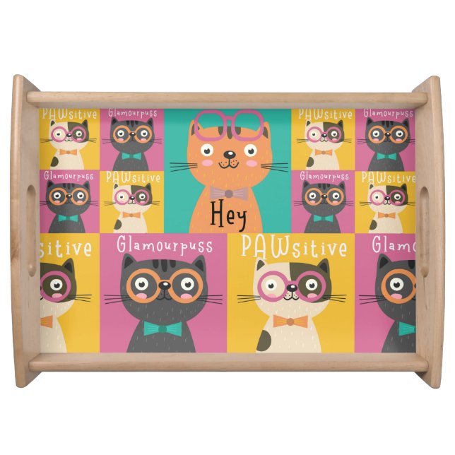Cat Says Hey Funny Memes    Serving Tray (Front)