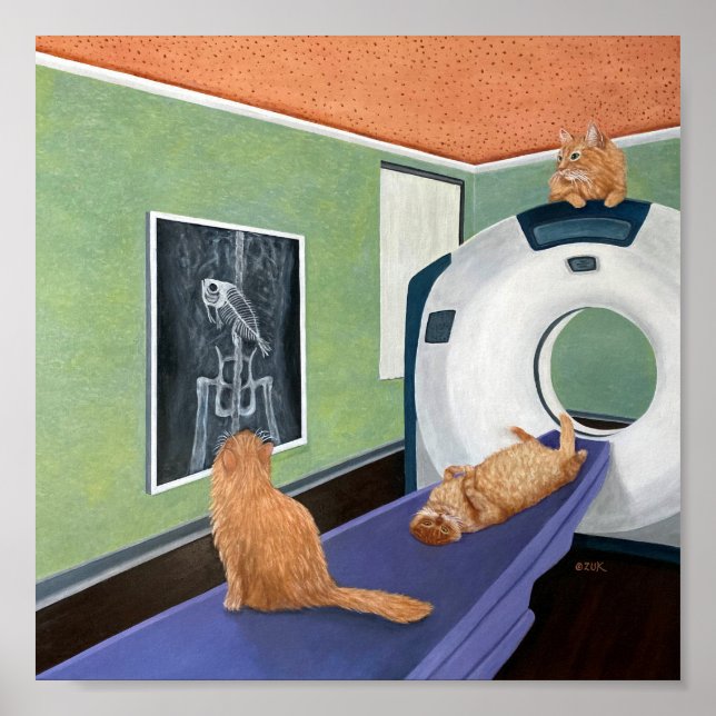 Cat Scan. Cat & Fish Art, Veterinarian Gift.  Poster (Front)