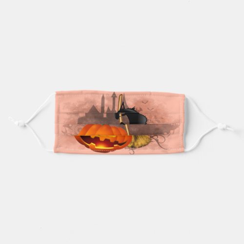 Cat Scared by Pumpkin Fun Halloween Character Adult Cloth Face Mask