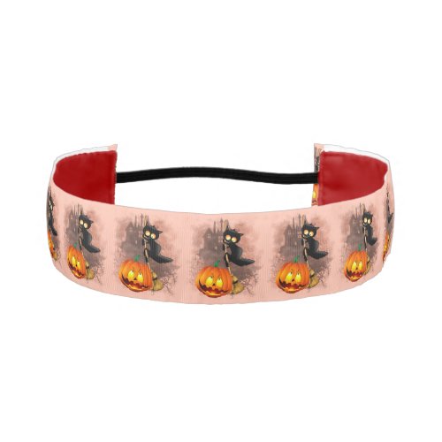 Cat Scared by Pumpkin Fun Halloween Character Athletic Headband