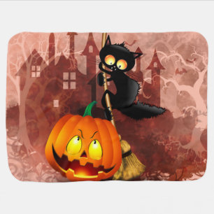 Cat Scared by Pumpkin Fun Halloween Character Baby Blanket