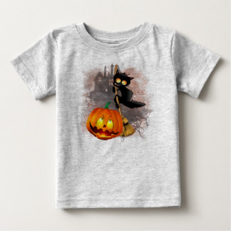 Cat Scared by Pumpkin Fun Halloween Character Baby T-Shirt