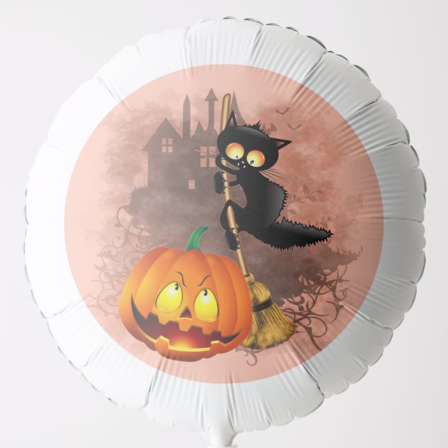 Cat Scared by Pumpkin Fun Halloween Character Balloon (Front)