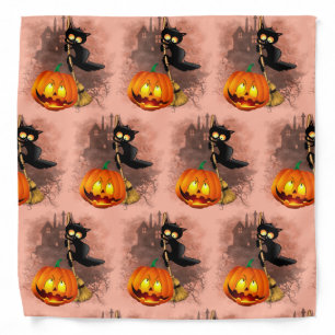 Cat Scared by Pumpkin Fun Halloween Character Bandana